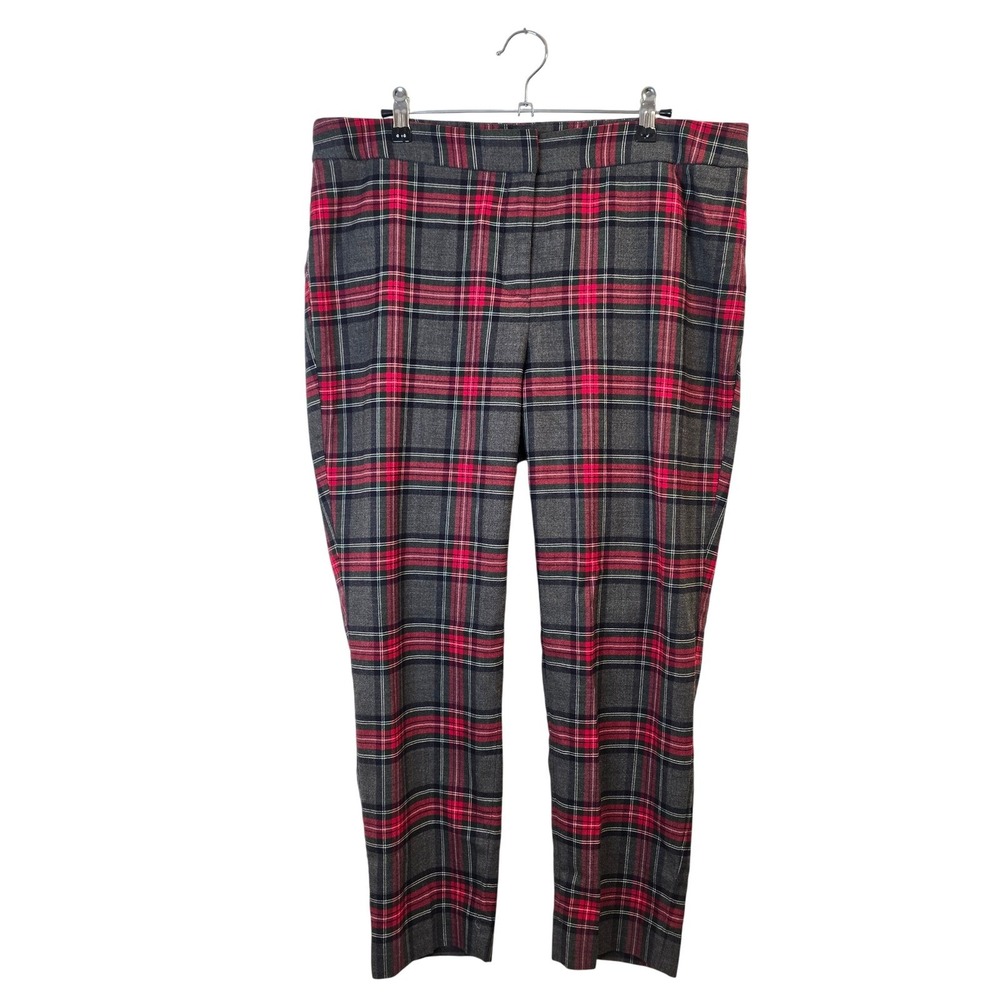 Talbots Slim Ankle Pant Women 14WP Red Grey Plaid Wool Blend Festive Office
